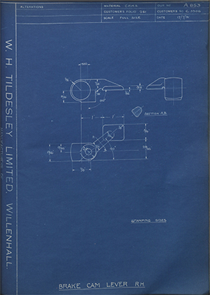 A.J Stevens & Co LTD C3306 Brake Cam Lever - RH WH Tildesley Forging Technical Drawing