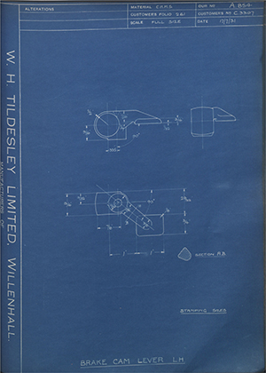 A.J Stevens & Co LTD C3307 Brake Cam Lever LH WH Tildesley Forging Technical Drawing