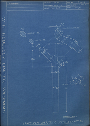 A.J Stevens & Co LTD C3320 Brake Cam Operating Lever & Shaft - RH WH Tildesley Forging Technical Drawing