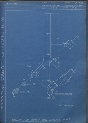 A.J Stevens & Co LTD C3321 Brake Cam Operating Lever & Shaft - LH WH Tildesley Forging Technical Drawing