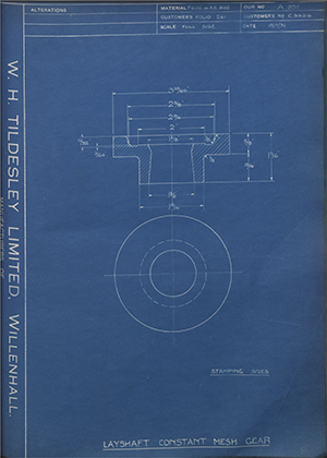 A.J Stevens & Co LTD C3326 Layshaft Constant Mesh Gear WH Tildesley Forging Technical Drawing