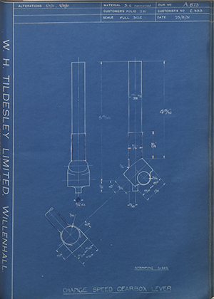 A.J Stevens & Co LTD C333 Change Speed Gearbox Lever WH Tildesley Forging Technical Drawing