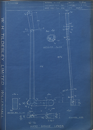 A.J Stevens & Co LTD C3351 Hand Brake Lever WH Tildesley Forging Technical Drawing