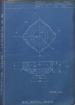 A.J Stevens & Co LTD C3365 Rear Bearing Housing WH Tildesley Forging Technical Drawing