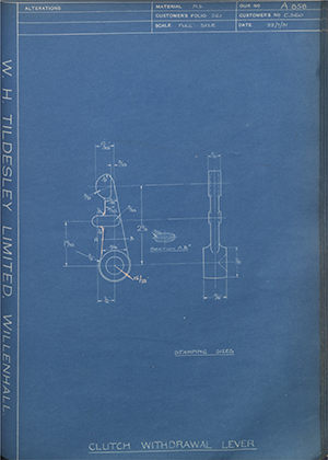 A.J Stevens & Co LTD C360 Clutch Withdrawal Lever WH Tildesley Forging Technical Drawing