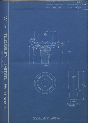 A.J Stevens & Co LTD D29225 Bevel Gear Wheel WH Tildesley Forging Technical Drawing