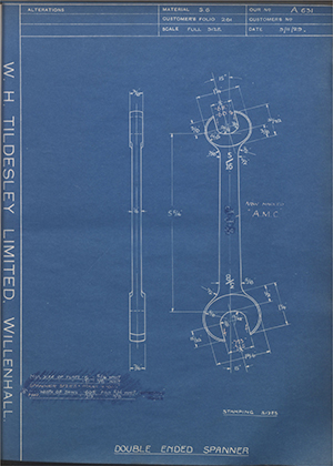 A.J Stevens & Co LTD  Double Ended Spanner WH Tildesley Forging Technical Drawing