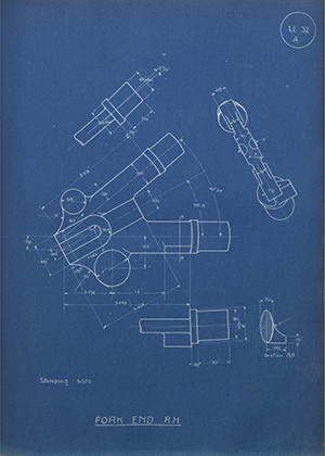 A.J Stevens & Co LTD  Fork End - RH WH Tildesley Forging Technical Drawing