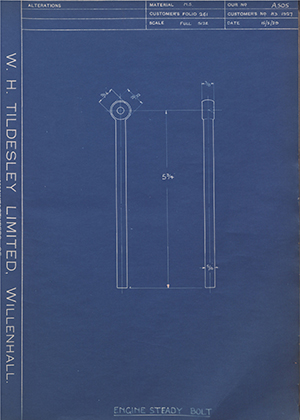 A.J Stevens & Co LTD H3 1927 Engine Steady Bolt WH Tildesley Forging Technical Drawing