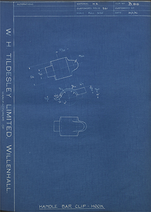A.J Stevens & Co LTD  Handle Bar Clip - Hook WH Tildesley Forging Technical Drawing