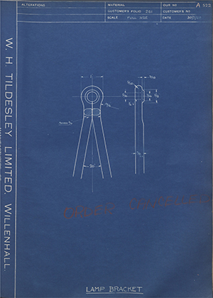 A.J Stevens & Co LTD - Lamp Bracket WH Tildesley Forging Technical Drawing