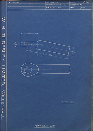 A.J Stevens & Co LTD  Seat Stay Bar WH Tildesley Forging Technical Drawing