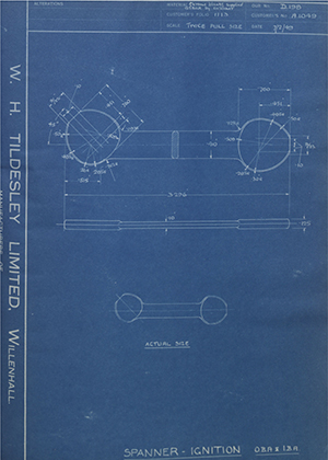 Abingdon King Dick Co LTD A1049 Spanner - Ignition - 0BA & 1BA WH Tildesley Forging Technical Drawing