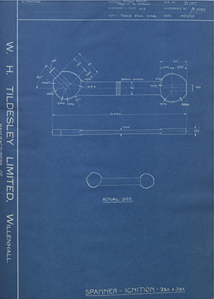 Abingdon King Dick Co LTD A1052 / A1054 Spanner - Ignition - 2BA & 3BA WH Tildesley Forging Technical Drawing