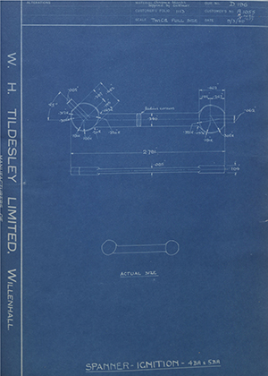 Abingdon King Dick Co LTD A1055 / A1056 / A1057 Spanner - Ignition - 4BA & 5BA WH Tildesley Forging Technical Drawing