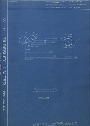 Abingdon King Dick Co LTD A1058 Spanner - Ignition - 6BA & 7BA WH Tildesley Forging Technical Drawing