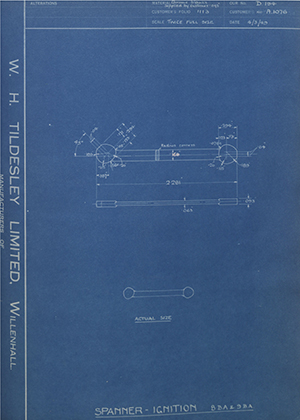 Abingdon King Dick Co LTD A1076 Spanner - Ignition - 8BA & 9BA WH Tildesley Forging Technical Drawing