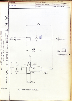 Abingdon King Dick Co LTD A1195 / A7789 No 1 King Dick Stail WH Tildesley Forging Technical Drawing