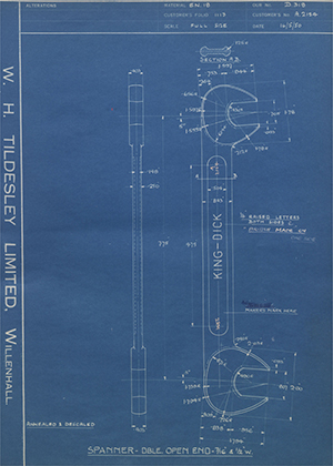 Abingdon King Dick Co LTD A2154 Spanner - Double Open End - 7/16 x 1/2 W WH Tildesley Forging Technical Drawing