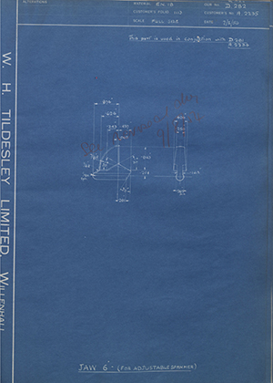 Abingdon King Dick Co LTD A2235 Jaw 6 (for adjustable spanner) WH Tildesley Forging Technical Drawing