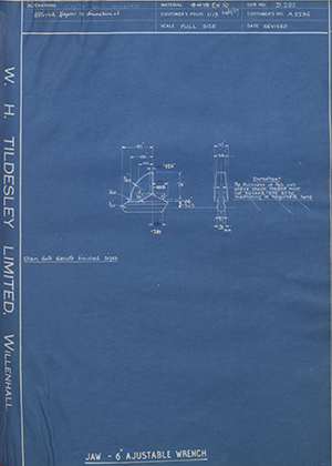 Abingdon King Dick Co LTD A2235 Jaw - 6" Adjustable Wrench WH Tildesley Forging Technical Drawing