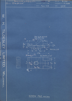 Abingdon King Dick Co LTD A2288 Screw Pad for Jack WH Tildesley Forging Technical Drawing