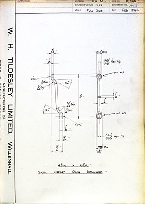 Abingdon King Dick Co LTD A3423 4BA x 6BA Small Offset Ring Spanner WH Tildesley Forging Technical Drawing