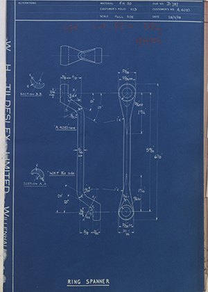 Abingdon King Dick Co LTD A4083 Ring Spanner WH Tildesley Forging Technical Drawing