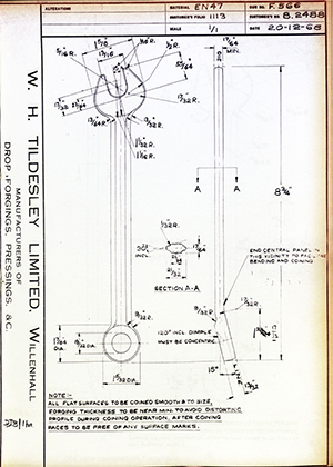 Abingdon King Dick Co LTD B2488  WH Tildesley Forging Technical Drawing