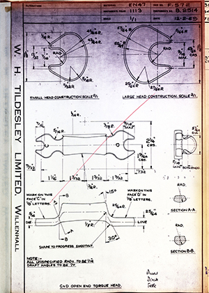 Abingdon King Dick Co LTD B2514 C & D Open End Torque Head WH Tildesley Forging Technical Drawing