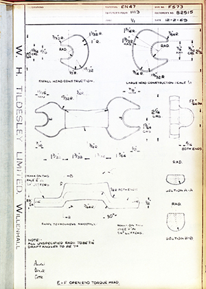 Abingdon King Dick Co LTD B2515 E & F Open End Torque Head WH Tildesley Forging Technical Drawing