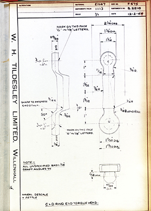 Abingdon King Dick Co LTD B2518 C & D Ring End Torque Head WH Tildesley Forging Technical Drawing