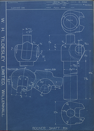 Adamant Engineering Co LTD P3295 Rocker Shaft - RH WH Tildesley Forging Technical Drawing