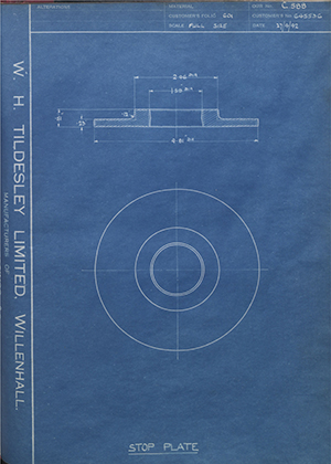 Airspeed Limited 645536 Stop Plate WH Tildesley Forging Technical Drawing