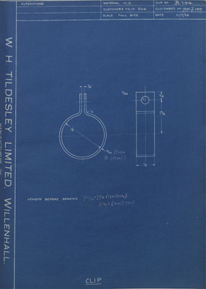 Albion Motors 1881Z194 / 1881Z239 Clip WH Tildesley Forging Technical Drawing