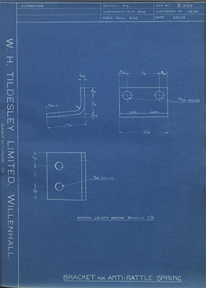 Albion Motors 4638 Bracket for Anti-Rattle Spring WH Tildesley Forging Technical Drawing