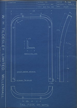 Albion Motors 50354A Tail Piece on Wing WH Tildesley Forging Technical Drawing