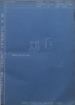 Albion Motors 6308A Keep Plate for Locking Piece WH Tildesley Forging Technical Drawing