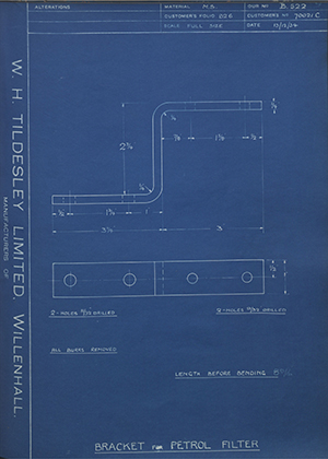 Albion Motors 70021C Bracket for Petrol Filter WH Tildesley Forging Technical Drawing