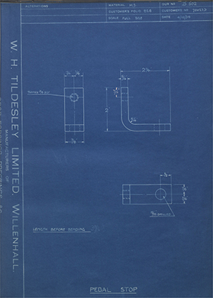 Albion Motors 70023D Pedal Stop WH Tildesley Forging Technical Drawing