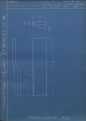 Albion Motors 70028E Bracket for Bonnet Angle WH Tildesley Forging Technical Drawing