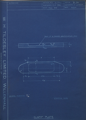 Albion Motors 70053A Clamp Plate WH Tildesley Forging Technical Drawing