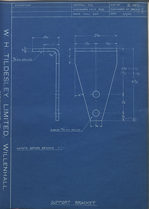 Albion Motors 70250C Support Bracket WH Tildesley Forging Technical Drawing