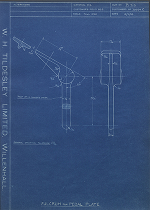 Albion Motors 70264C Fulcrum for Pedal Plate WH Tildesley Forging Technical Drawing