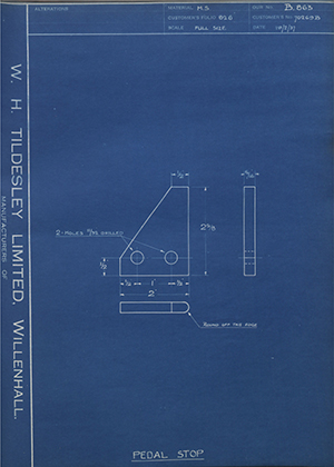 Albion Motors 70269B Pedal Stop WH Tildesley Forging Technical Drawing