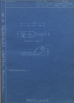 Albion Motors 70275D Bracket for Clip WH Tildesley Forging Technical Drawing