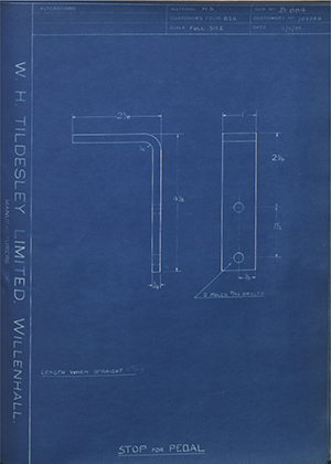 Albion Motors 70339A Stop for Pedal WH Tildesley Forging Technical Drawing