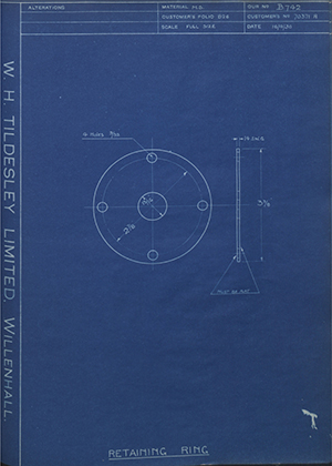 Albion Motors 70371A Retaining Ring WH Tildesley Forging Technical Drawing