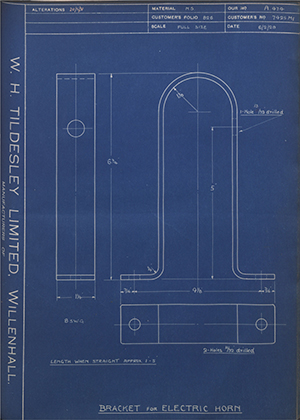 Albion Motors 7425M1 Bracket for Electric Horn WH Tildesley Forging Technical Drawing