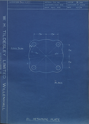 Albion Motors 7460N Oil Retaining Plate WH Tildesley Forging Technical Drawing